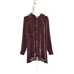 Lisa Bayne Velvet Asymmetrical Tunic Shirt Size Small Lagenlook Artsy Brown